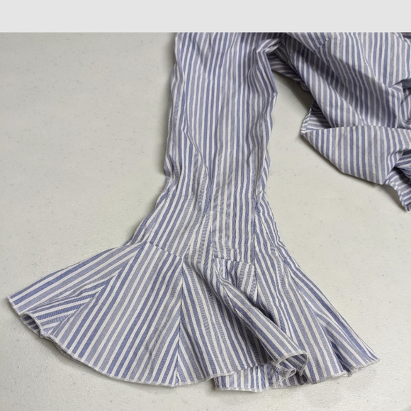 Free People Striped Blue Off Shoulder Blouse Bell Sleeve XS - Picture 8 of 14